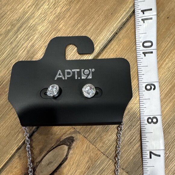 APT 9 Silver Tone Short CZ Statement Necklace Earring Set 2 PC Party Prom NEW - Picture 14 of 16